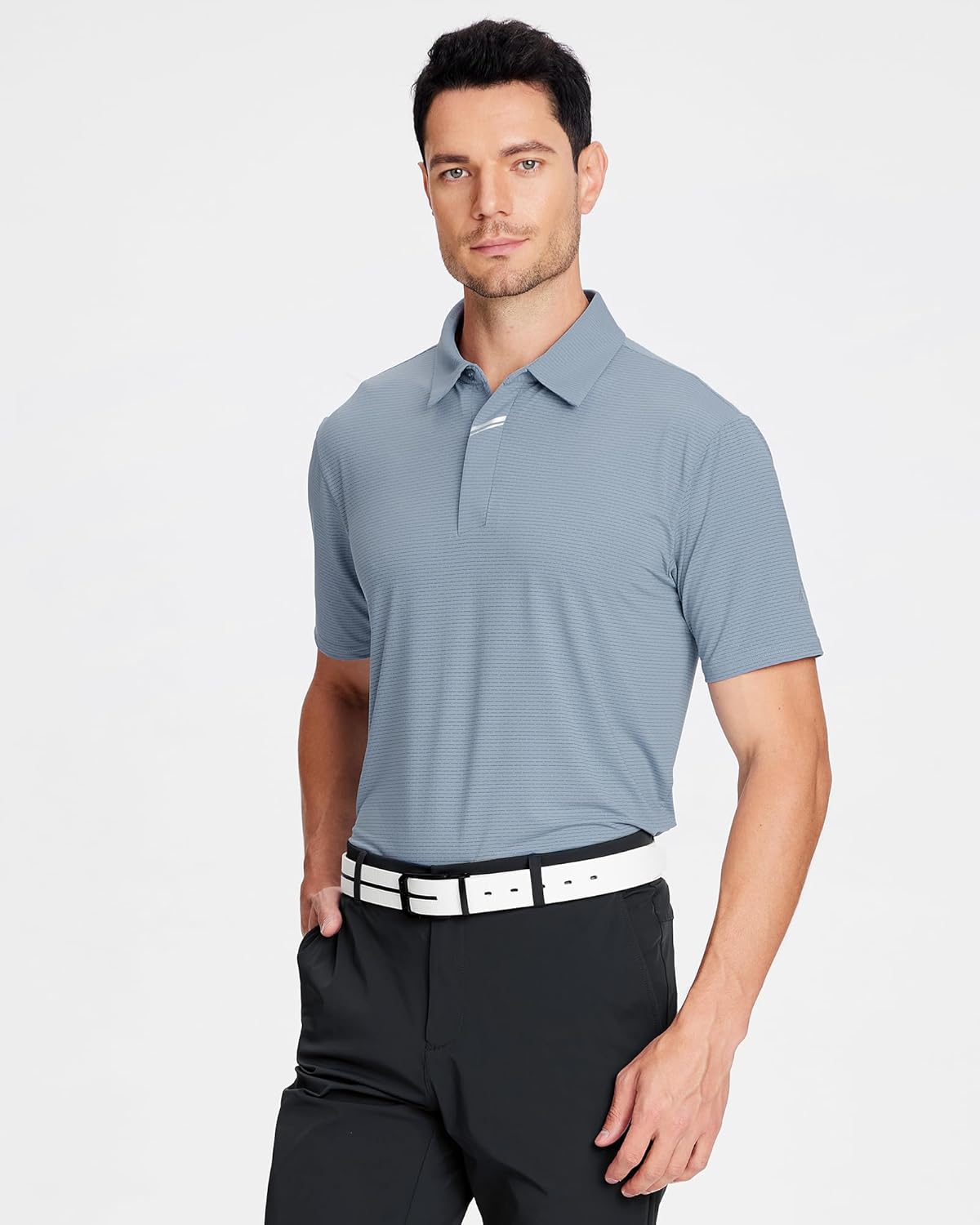 SAMERM Golf Shirts for Men Super Stretch Jacquard Dry Fit Golf Polo Moisture Wicking Short Sleeve Polo Shirts for Men