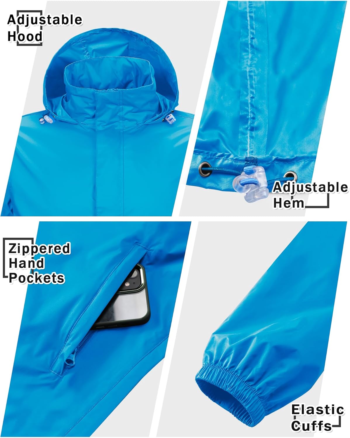 33,000ft Men's Pullover Rain Jacket Waterproof with Hood Lightweight Packable Raincoat Windbreaker for Golf Travel