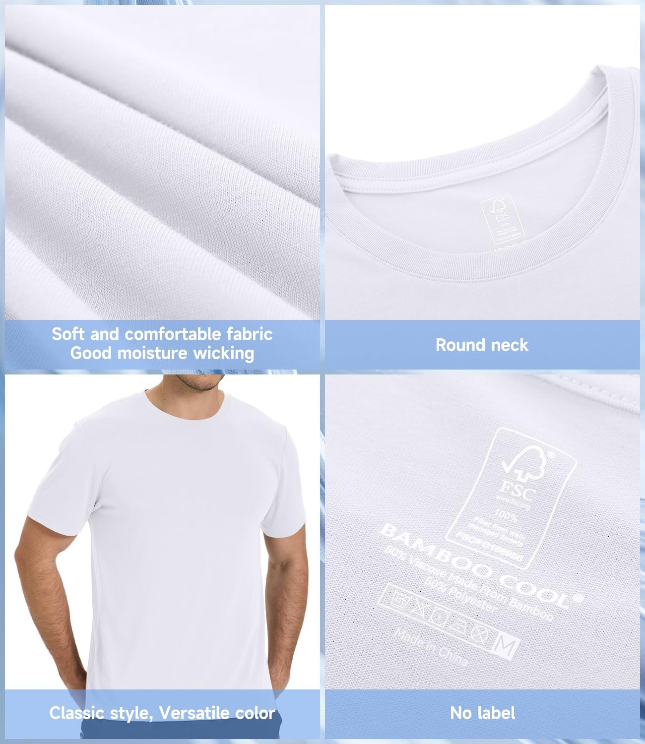 BAMBOO COOL Men's Crewneck T-Shirts Short Sleeve Heavy Weight Tees Athletic Casual Basic T Shirt