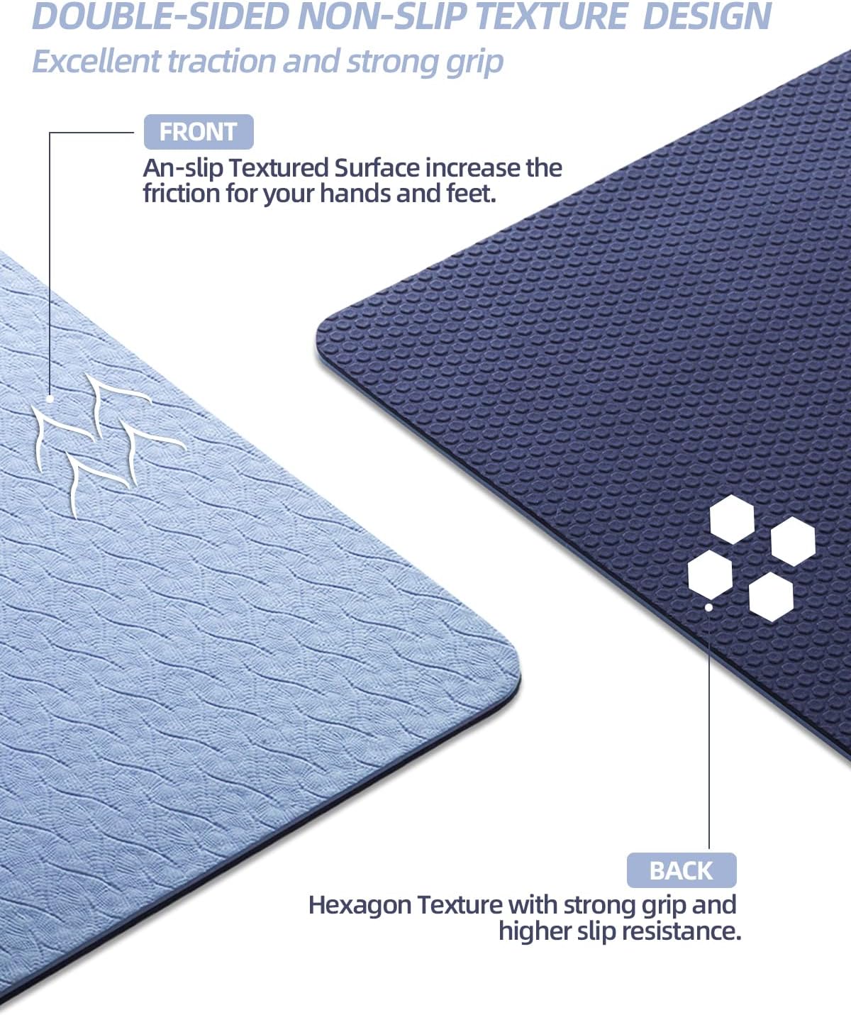 COOLMOON Yoga Mat Non Slip, Anti-Tear 1/4 Thick TPE Yoga Mats for Women and Men, 72"x24" Exercise & Fitness Mat with Carrying Strap, Workout Mats for Yoga, Pilates and Floor Exercise