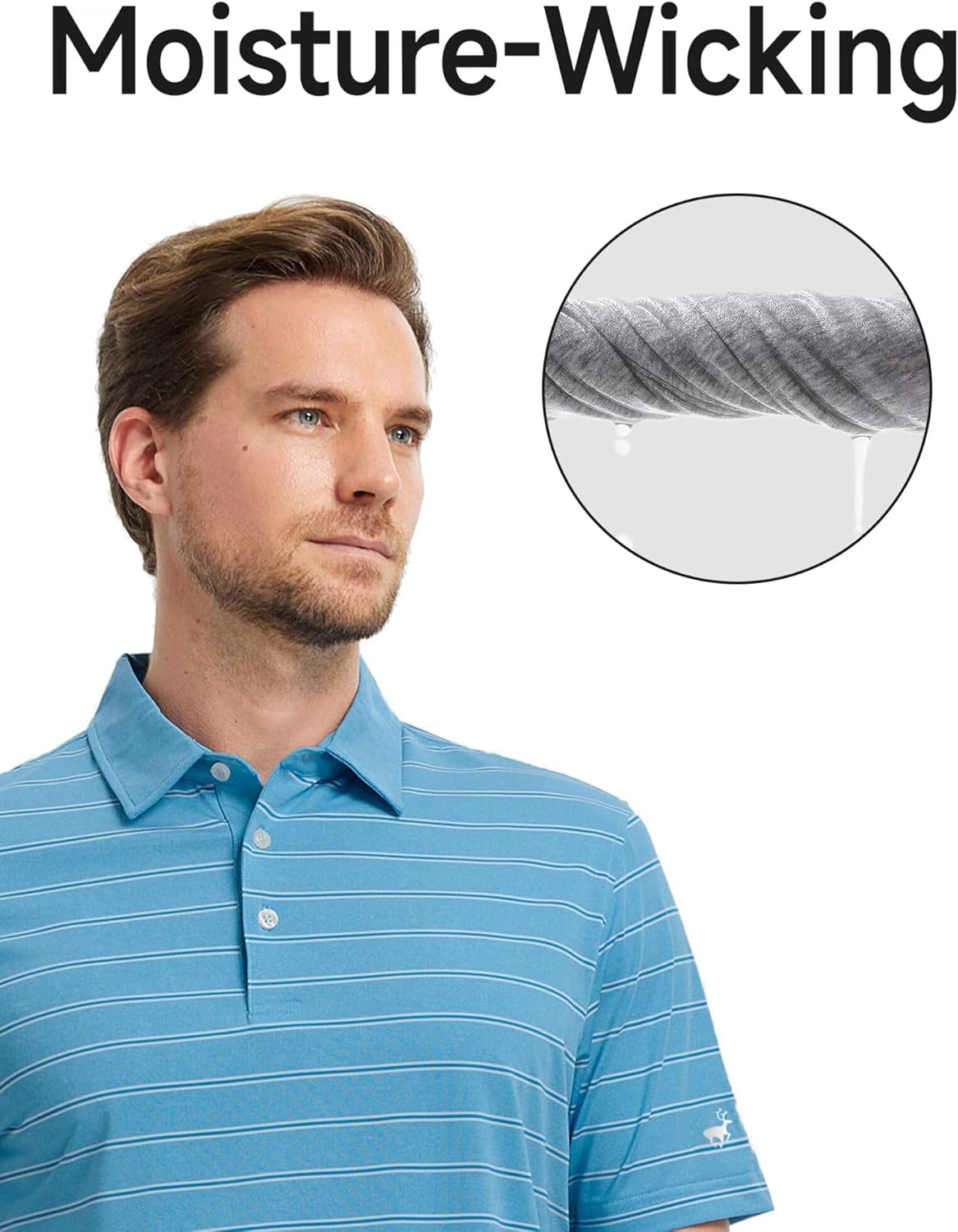 Rouen Polo Shirts for Men Dry Fit Performance Heather Stripe Golf Polo Moisture Wicking Lightweight Breathable Golf Shirts