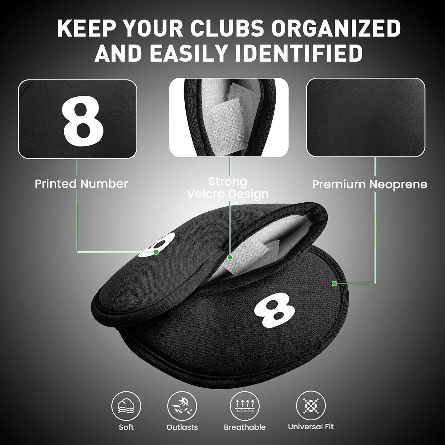 Golf Club Covers Set Neoprene Protector for Irons Value 12 Pack, Headcover Number Universal Head Cover Fit Main Irons Clubs Accessories for Women Men