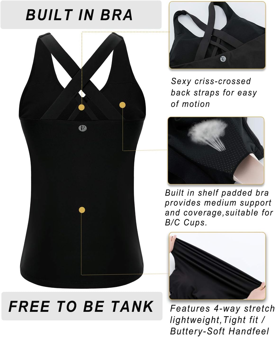 RUNNING GIRL Sports Bra for Women, Criss-Cross Back Padded Strappy Sports Bras Medium Support Yoga Bra with Removable Cups