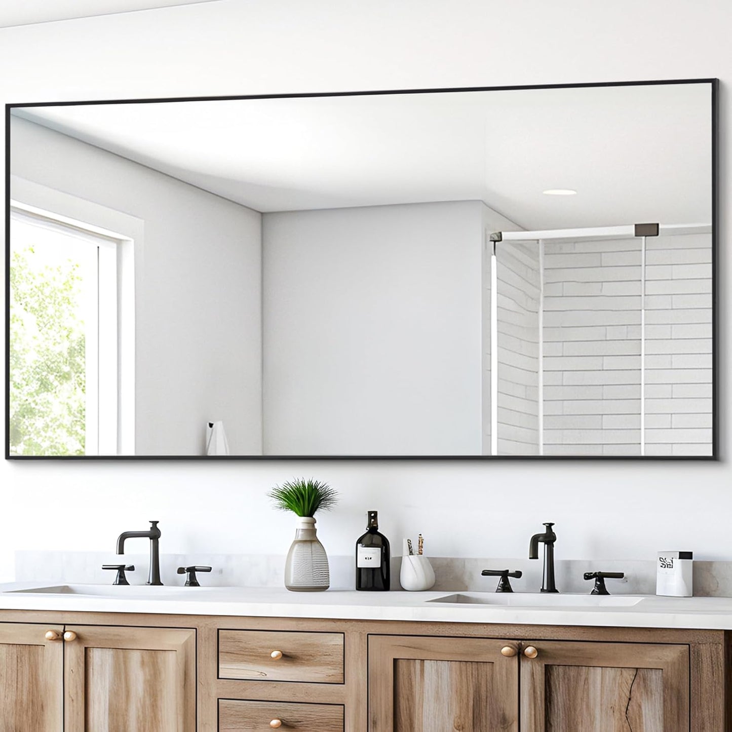 Black Bathroom Mirror for Wall, 30x60 Inch Rectangle Mirrors with Metal Frame, Modern Vanity Wall Mirror Decor for Entryway Hangs, Bathroom Living Room Horizontal or Vertical