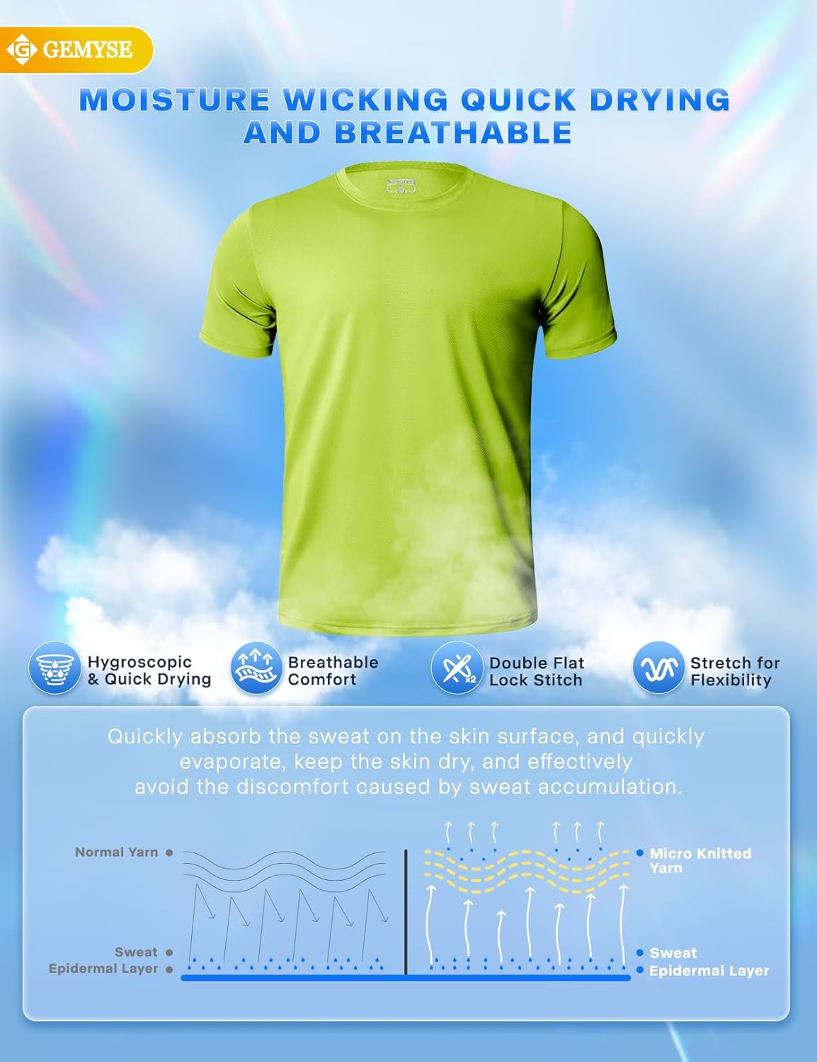 GEMYSE Men's Running Short Sleeve Shirt Sun Protection Quick Dry Moisture Wicking T-Shirts UPF 50+ for Workout