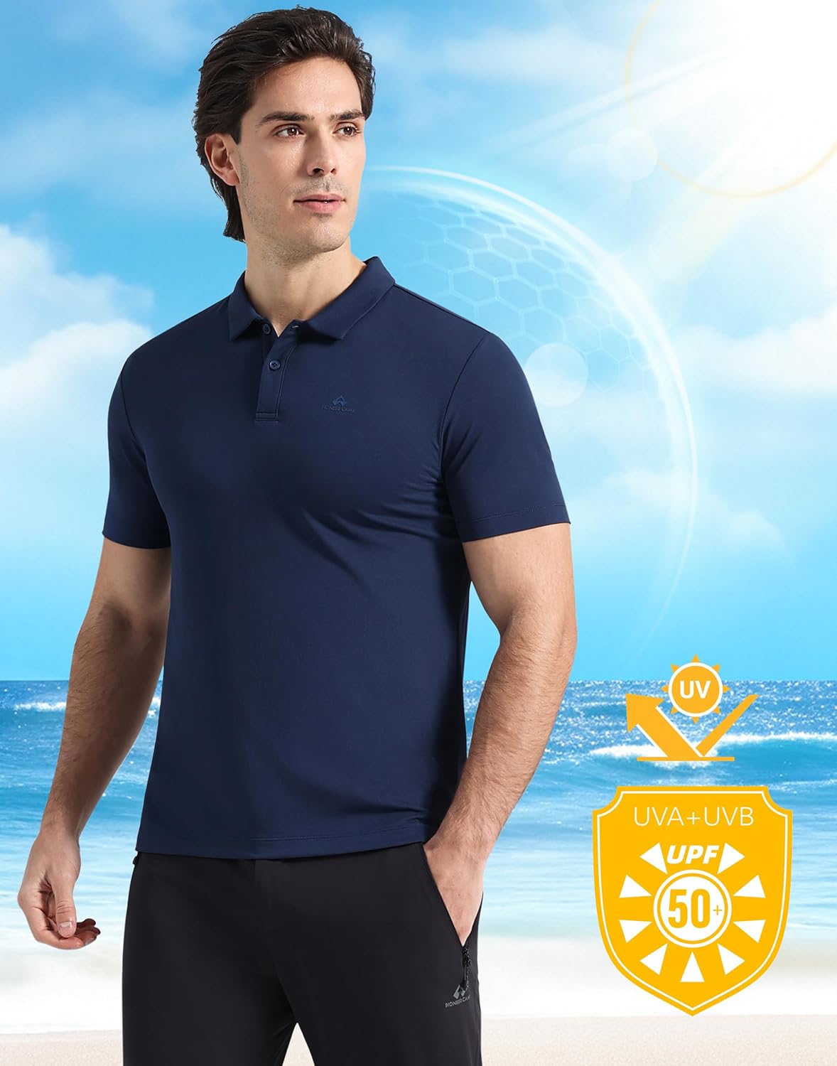 Pioneer Camp Men's Golf Shirt UPF 50+ Quick Dry Polo Shirts Short Sleeve Moisture Wicking Performance Tees Collar Work Shirts