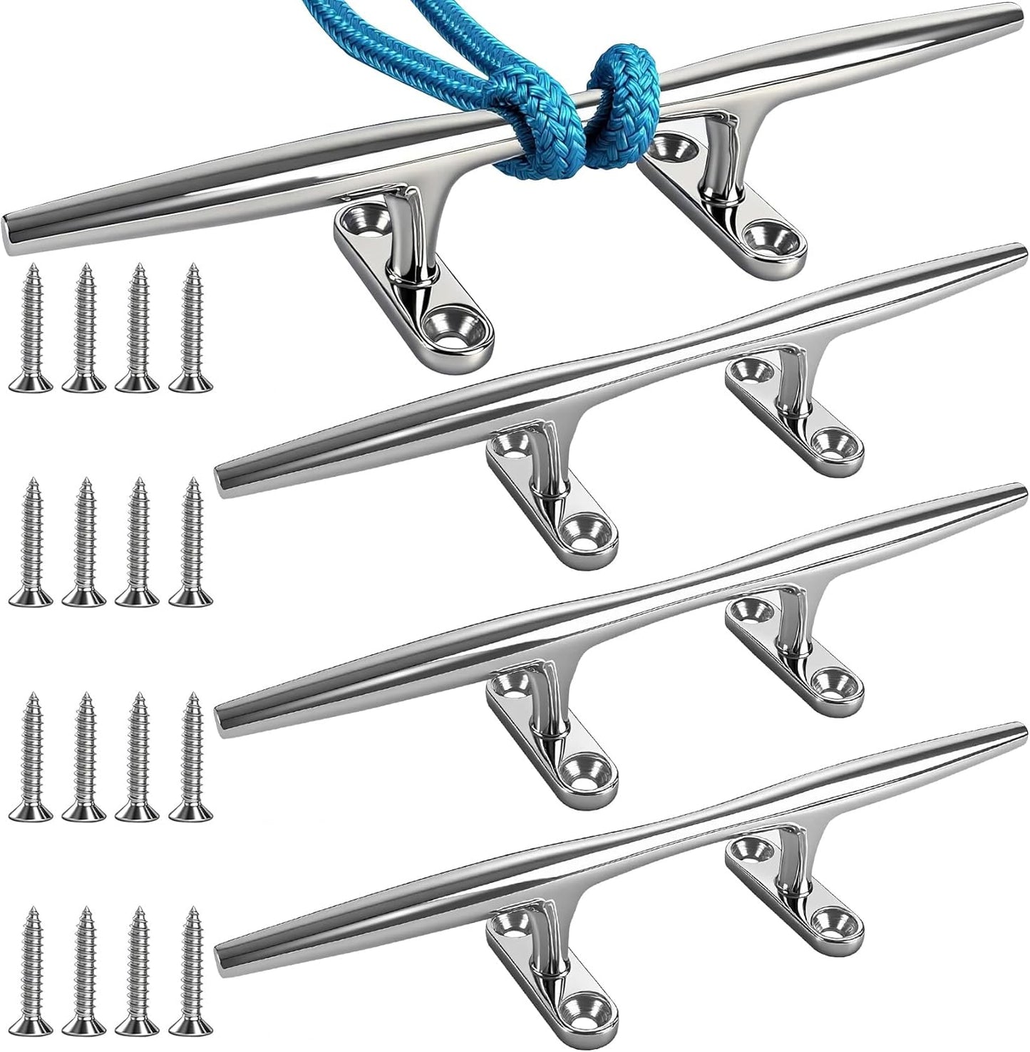 8/10/12/15 inch Dock Cleats - 316 Stainless Steel Boat Cleats Boat Dock Cleats,Open Base Dock Cleat with Fasteners,Marine Cleat Rope Cleat Boat Cleat for Boat/Deck/Nautical Decor(1,2,4,6 Pack)
