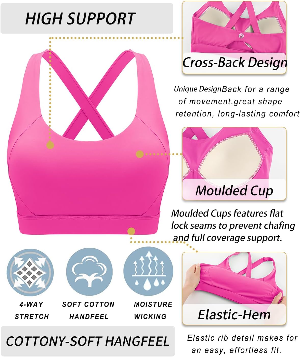 RUNNING GIRL Sports Bra for Women High Support Molded Cup Strappy Running Sports Bras with Sewn in Pads
