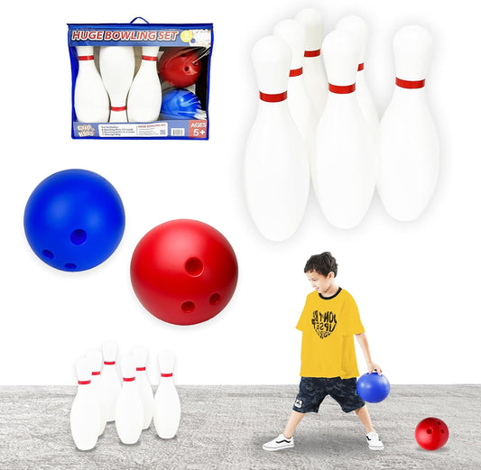 17 inch Huge Bowling 6 pins Set with Storage Bag - Outdoor & Indoor Play Toys, Backyard Games Kids Activities, Family Party, Birthday for Toddlers Ages 5 6 7 8 Year Old - Amazon Exclusive