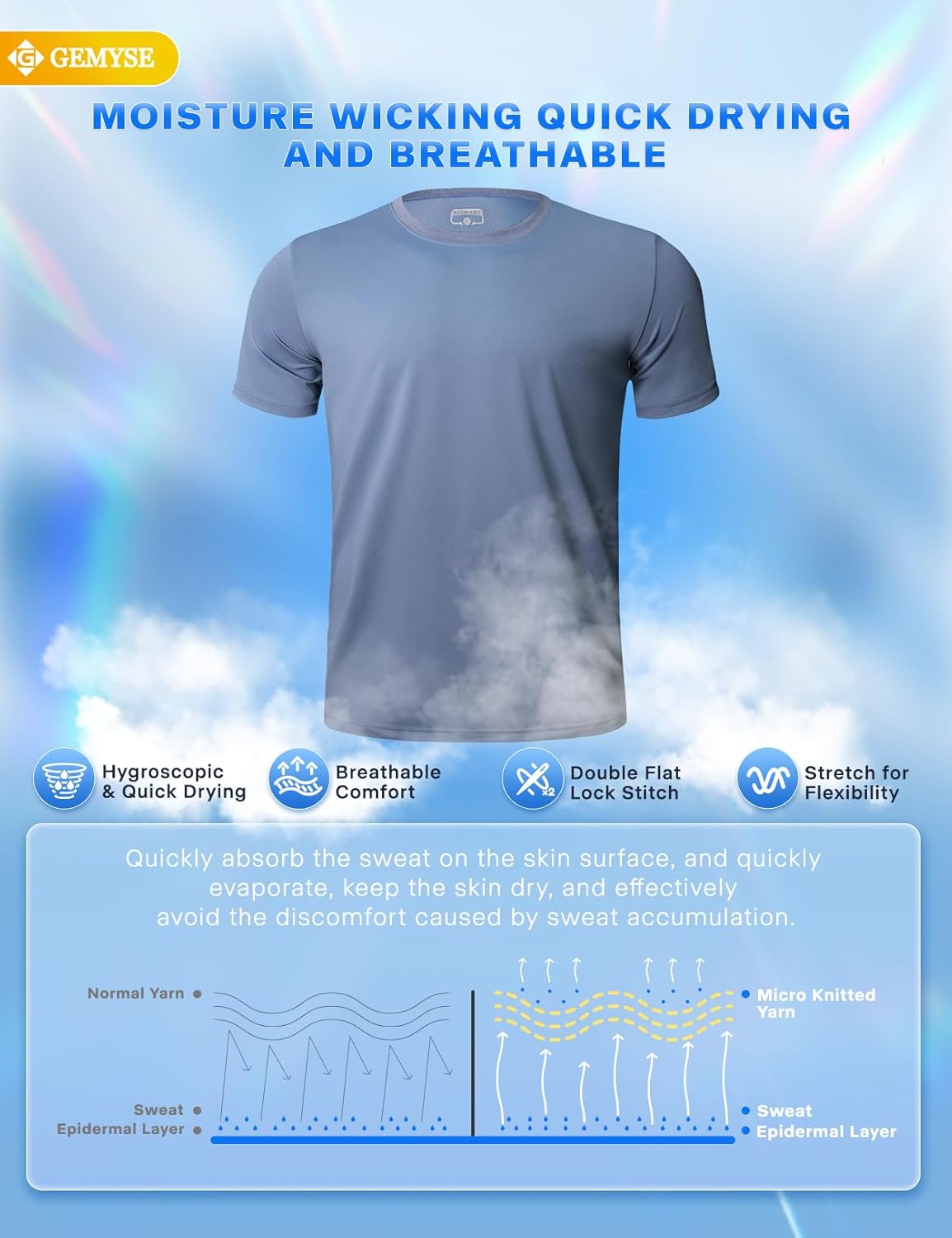 GEMYSE Men's Running Short Sleeve Shirt Sun Protection Quick Dry Moisture Wicking T-Shirts UPF 50+ for Workout