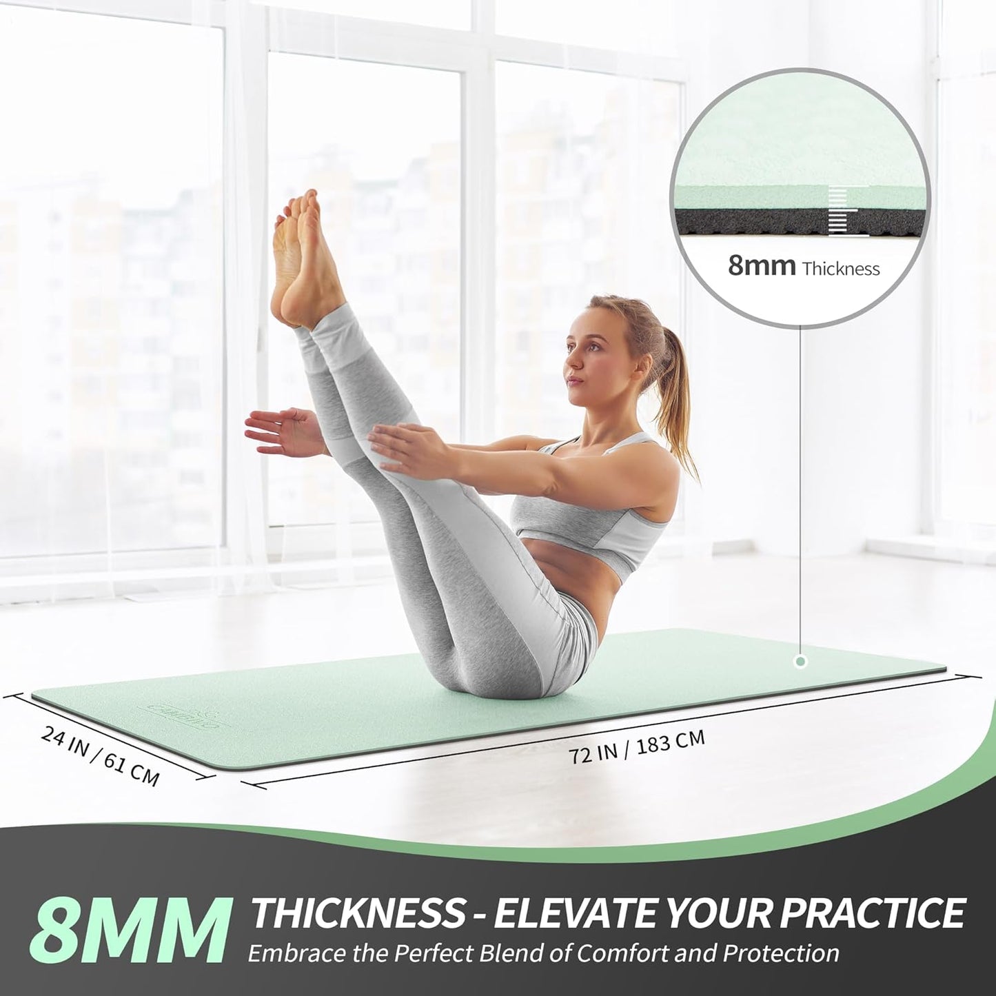 CAMBIVO Yoga Mat for Women Men Kids, 1/3 & 1/4 & 2/5 Inch Extra Thick Yoga Mat Non Slip, 72" x 24" TPE Yoga Mats, Workout Mat with Carrying Strap for Yoga, Pilates and Floor Exercises