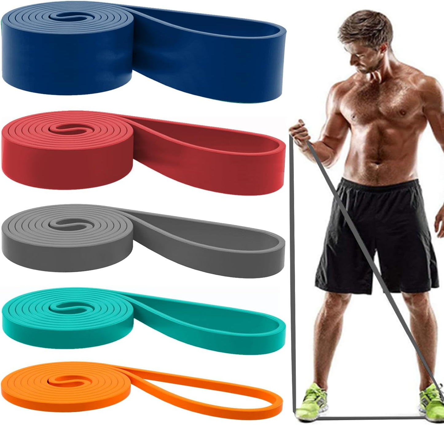Resistance Bands, Pull Up Assist Bands - Workout Bands, Eexercise Bands, Long Resistance Bands Set for Working Out, Fitness, Training, Physical Therapy for Men Women
