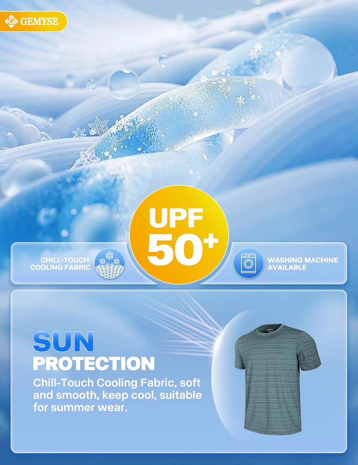 GEMYSE Men's Running Short Sleeve Shirt Sun Protection Quick Dry Moisture Wicking T-Shirts UPF 50+ for Workout