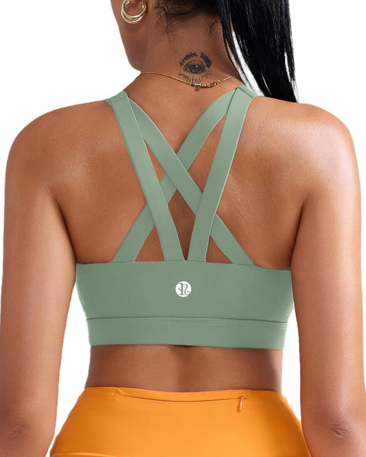 RUNNING GIRL Sports Bra for Women, Criss-Cross Back Padded Strappy Sports Bras Medium Support Yoga Bra with Removable Cups