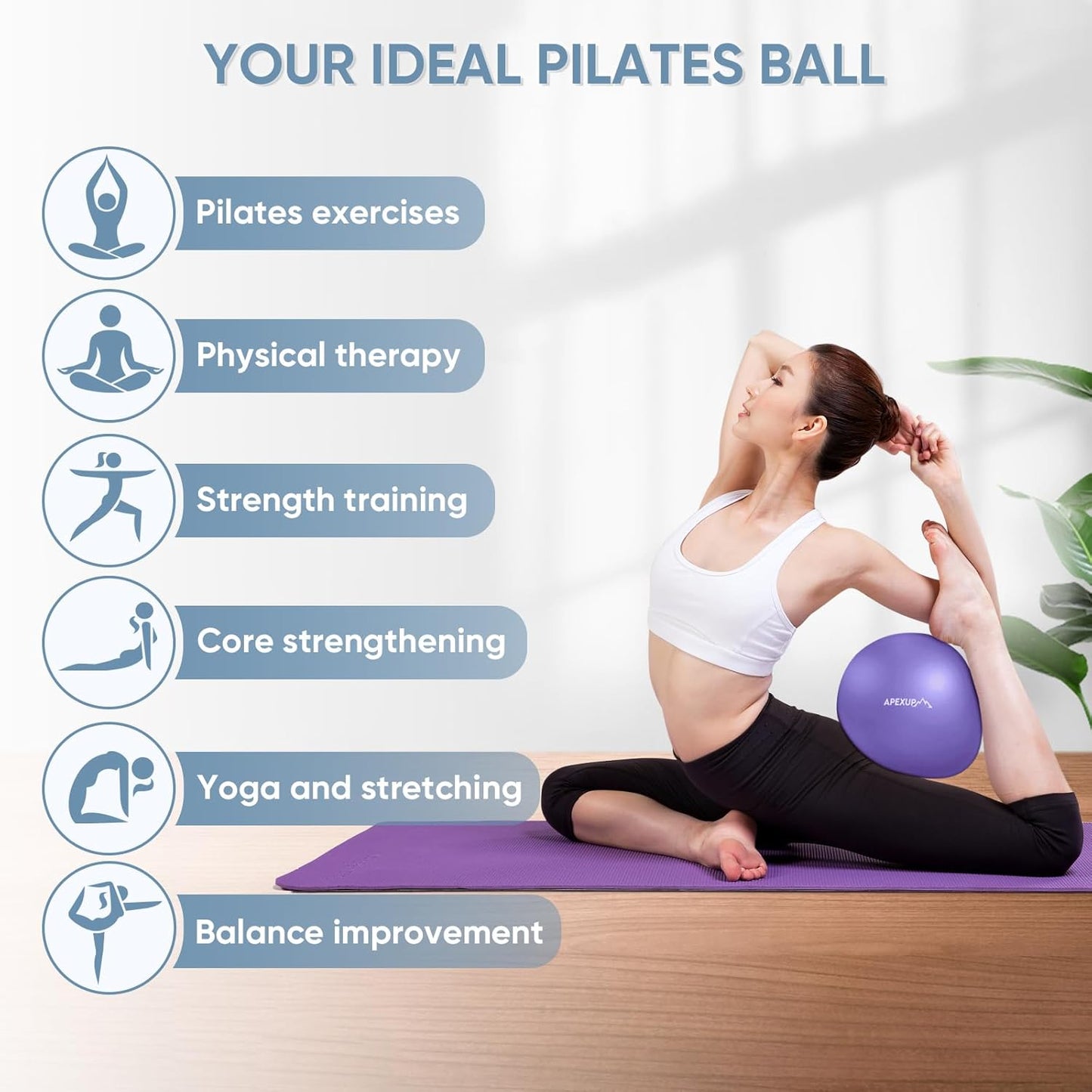 APEXUP Yoga & Pilates Ball - Anti Slip Heavy Duty Gym Ball for Fitness, Balance & Core Workout