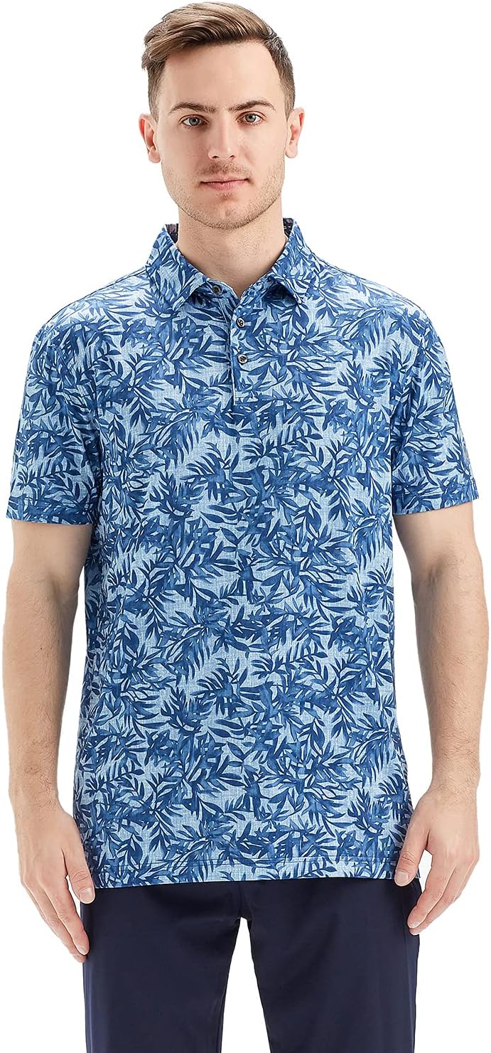 Men's Golf Polo Shirts Short Sleeve Striped Performance Moisture Wicking Dry Fit Golf Shirts for Men