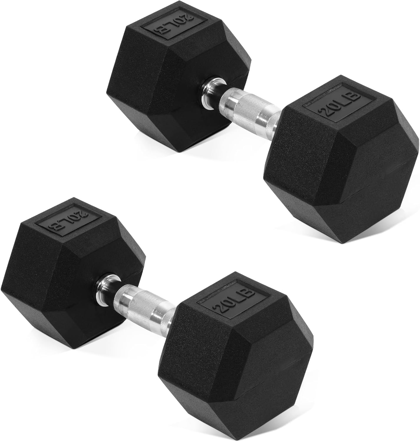 Rubber Encased Hex Dumbbell, Hand Weights with Anti-Slip Cast Iron Grip for Exercise & Fitness, Weights Dumbbells Set of 2 for Strength Training, 5-50 LBS Pair