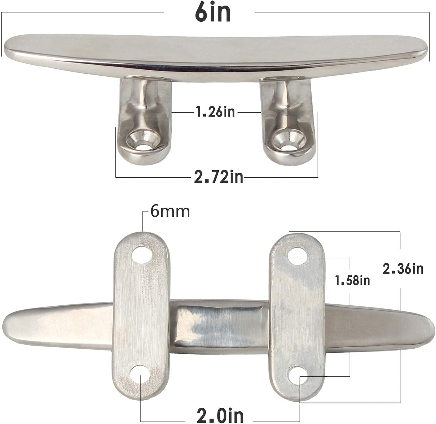 5/6/8 inch Dock Cleats - 316 Stainless Steel Boat Cleats Boat Dock Cleats,Open Base Flat Top Dock Cleat with Fasteners,Rope Cleat Boat Cleat for Deck/Nautical Decor(2,4,6Pack)