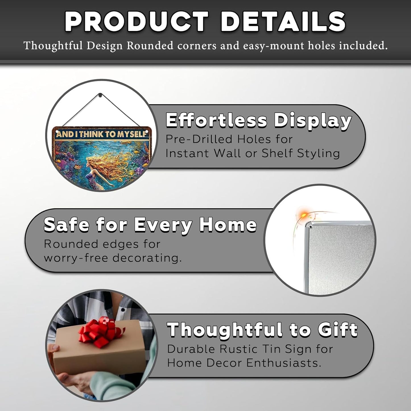 Retro Mermaid Tin Sign And I Think to Myself What a Wonderful World Vintage Metal Poster Funny Wall Art Toilet Bathroom Man Cave Bar Cafe Indoor Room Garage 12 * 8inch