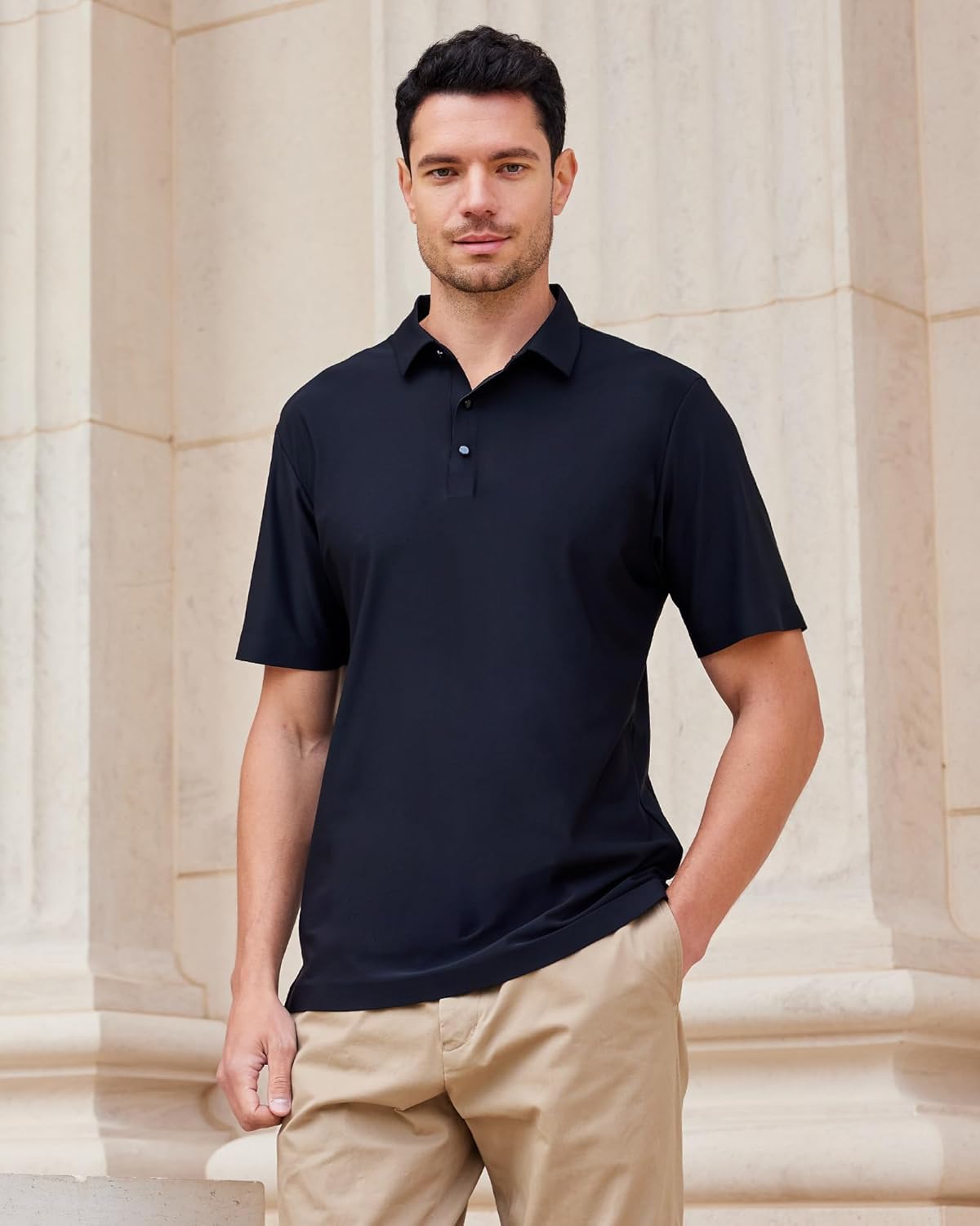 SAMERM Golf Shirts for Men Super Stretch Jacquard Dry Fit Golf Polo Moisture Wicking Short Sleeve Polo Shirts for Men