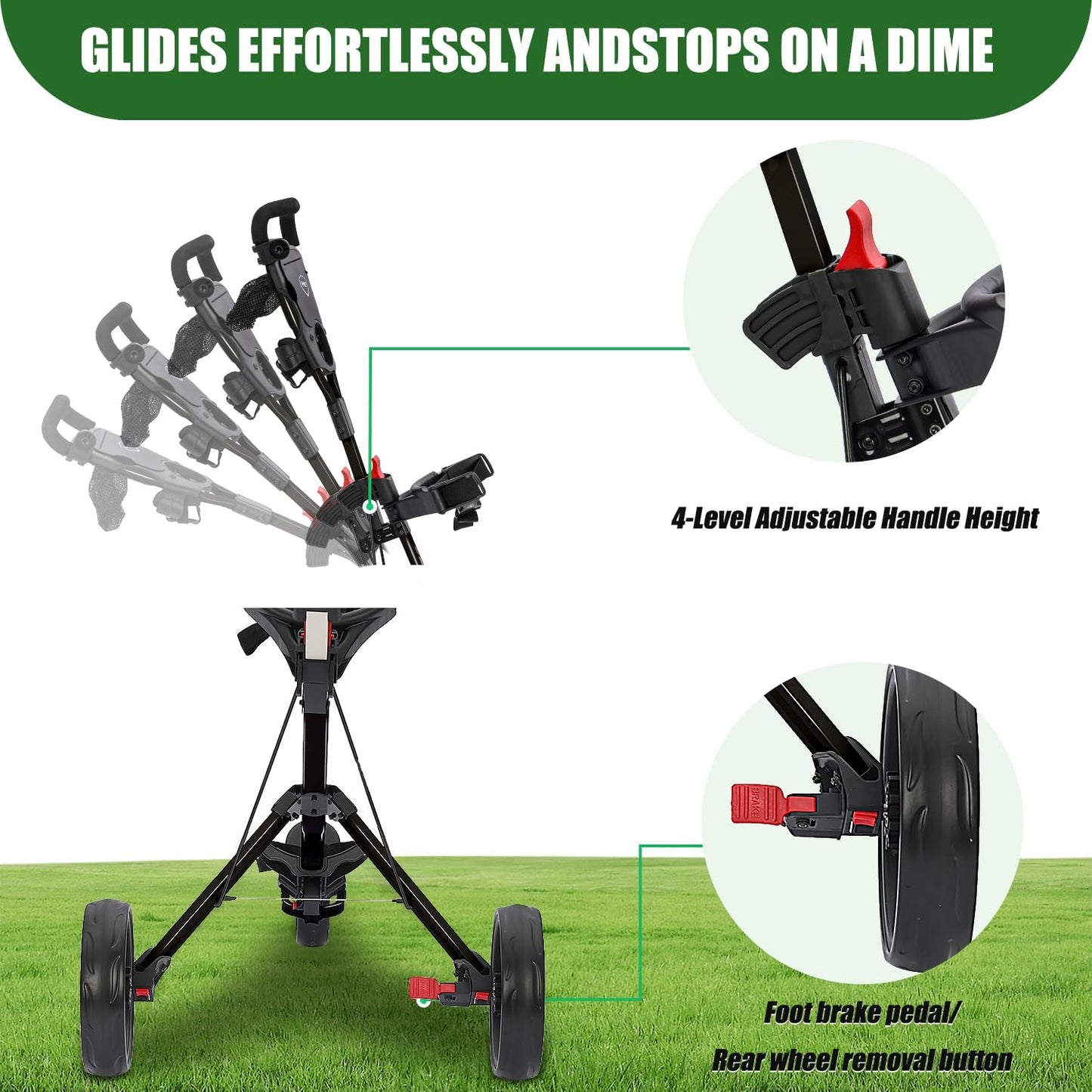 GC27 3 Wheel Golf Trolley, Golf Trolleys Folding Lightweight Golf Bag Pull Cart,Golf Cart for Golf Clubs and Golf Bag with Cup Holder Scorecard Holder/Storage Compartment