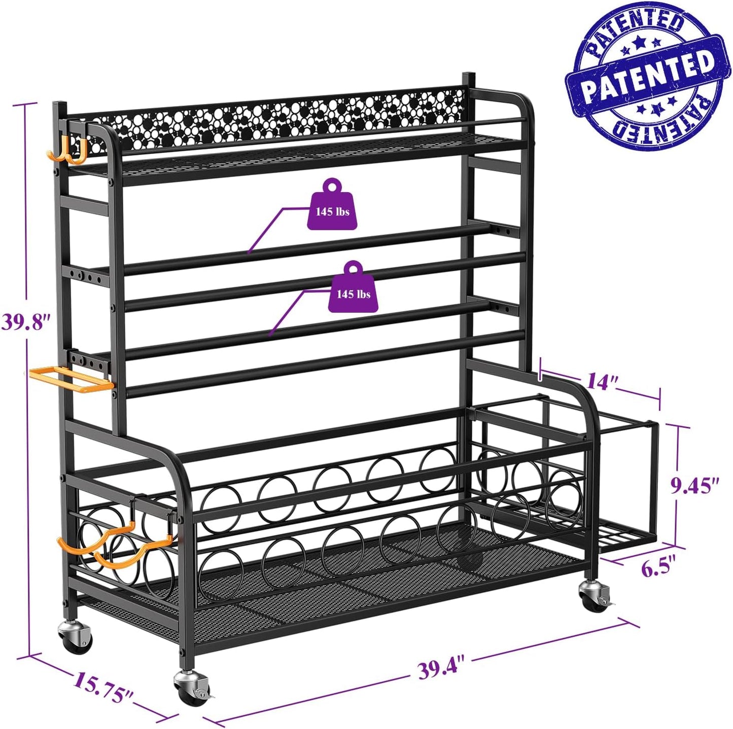 Dumbbell Rack, VOPEAK Weight Rack for Home Gym, Home Gym Storage Rack for Yoga Mat Kettlebells and Strength Training Equipment, Weight Storage Rack for Dumbbells with Wheels
