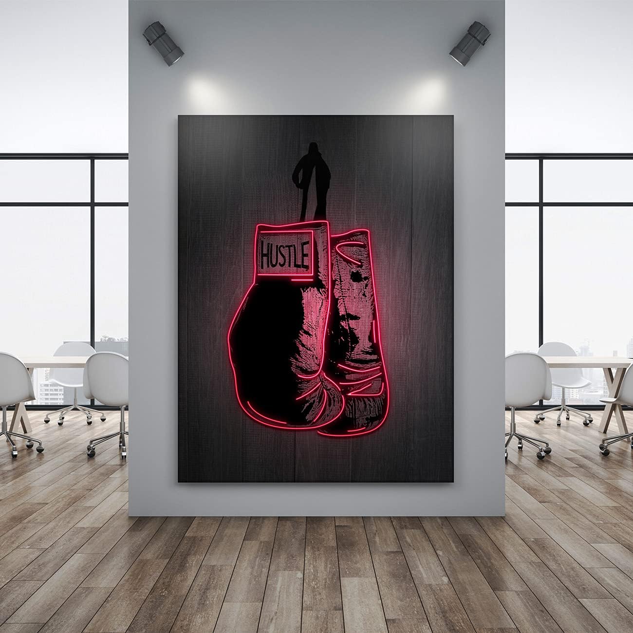 Boxing Gloves Neon Canvas Print Motivational Canvas Print Wall Art Office Decor, Entrepreneur Motivation, Hustle Artwork, Boxing Neon Print, Fighter Gym Sign, Hustler Art Neon Sign (18" x 12")