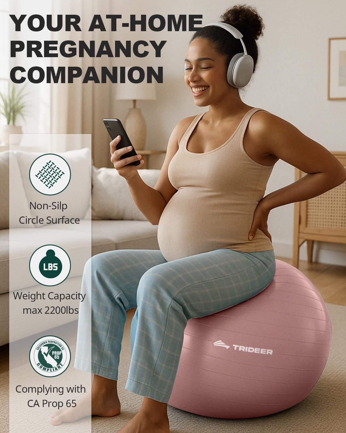 Trideer Yoga Ball – Anti-Burst Exercise Ball for Pregnancy, Office, Birthing, Stretching & Core Workout – Home Gym & Therapy
