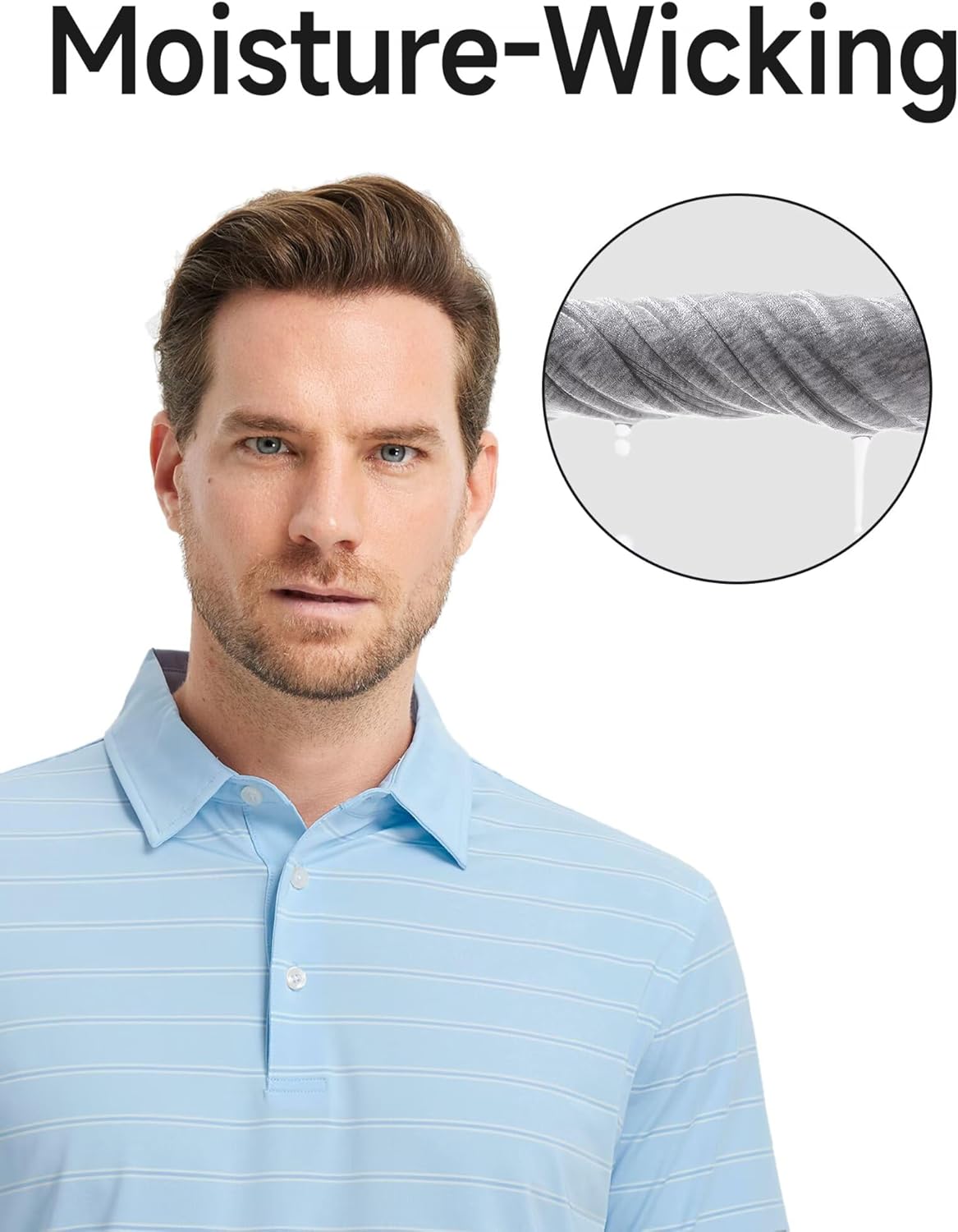 Rouen Polo Shirts for Men Dry Fit Performance Heather Stripe Golf Polo Moisture Wicking Lightweight Breathable Golf Shirts