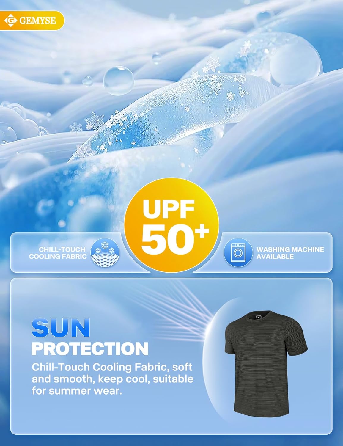 GEMYSE Men's Running Short Sleeve Shirt Sun Protection Quick Dry Moisture Wicking T-Shirts UPF 50+ for Workout