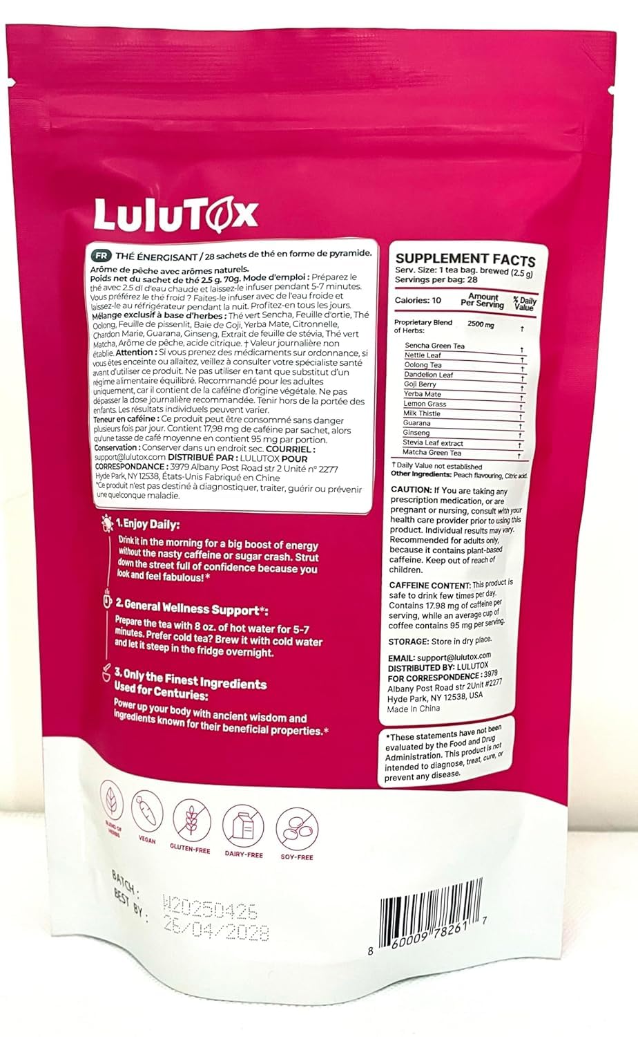 Detox Tea - Slimming Tea with Dandelion and Ginseng to Support Goals for Detox Cleanse, Flat Belly, Bloating, Healthy Weight and Digestive Health - Women & Men - Peach Flavor (28 Servings)