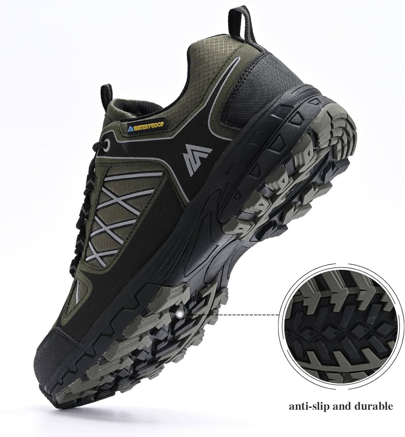 Queday Men's Waterproof Hiking Shoes Lightweight Anti Slip Outdoor Ankle Boots Breathable Hike Trekking Trails Shoe