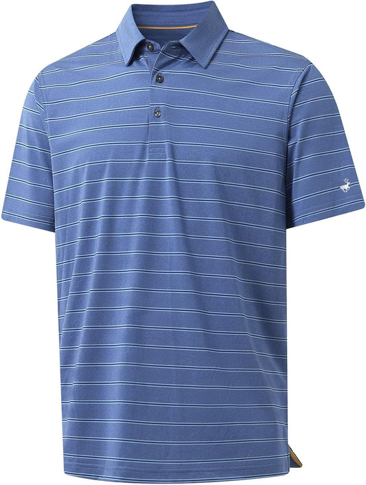 Rouen Polo Shirts for Men Dry Fit Performance Heather Stripe Golf Polo Moisture Wicking Lightweight Breathable Golf Shirts