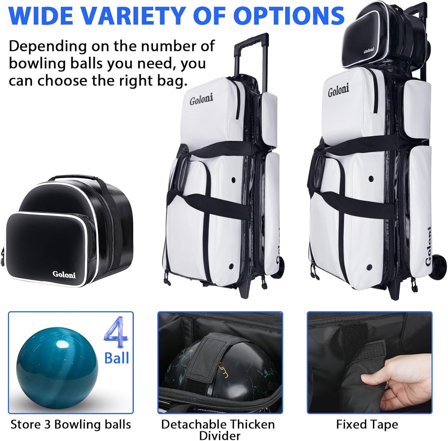 4 Ball Bowling Bags with Wheels,3 Ball Bowling Bag + 1 Ball Tote,Separate Shoe Compartment for Shoes (Up To US Men Size 16)