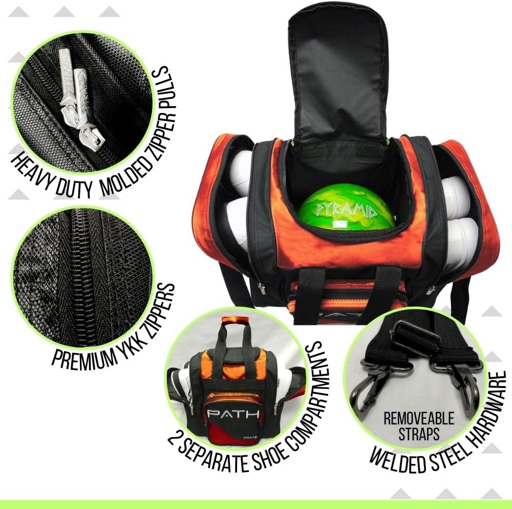 Pyramid Path Pro Deluxe Single Bowling Ball Tote - Holds One Ball, One Pair Shoes Up to Mens 15