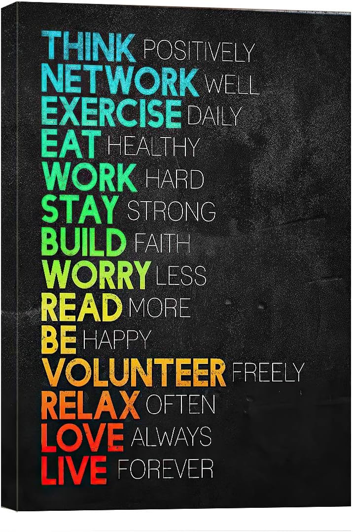 Motivational Canvas Wall Art Think Positively Mindset -Inspirational Office Wall Art Poster Quotes - Canvas Artwork Picture Print Framed for Home Office Bathroom Bedroom Wall Decor -12"x16"
