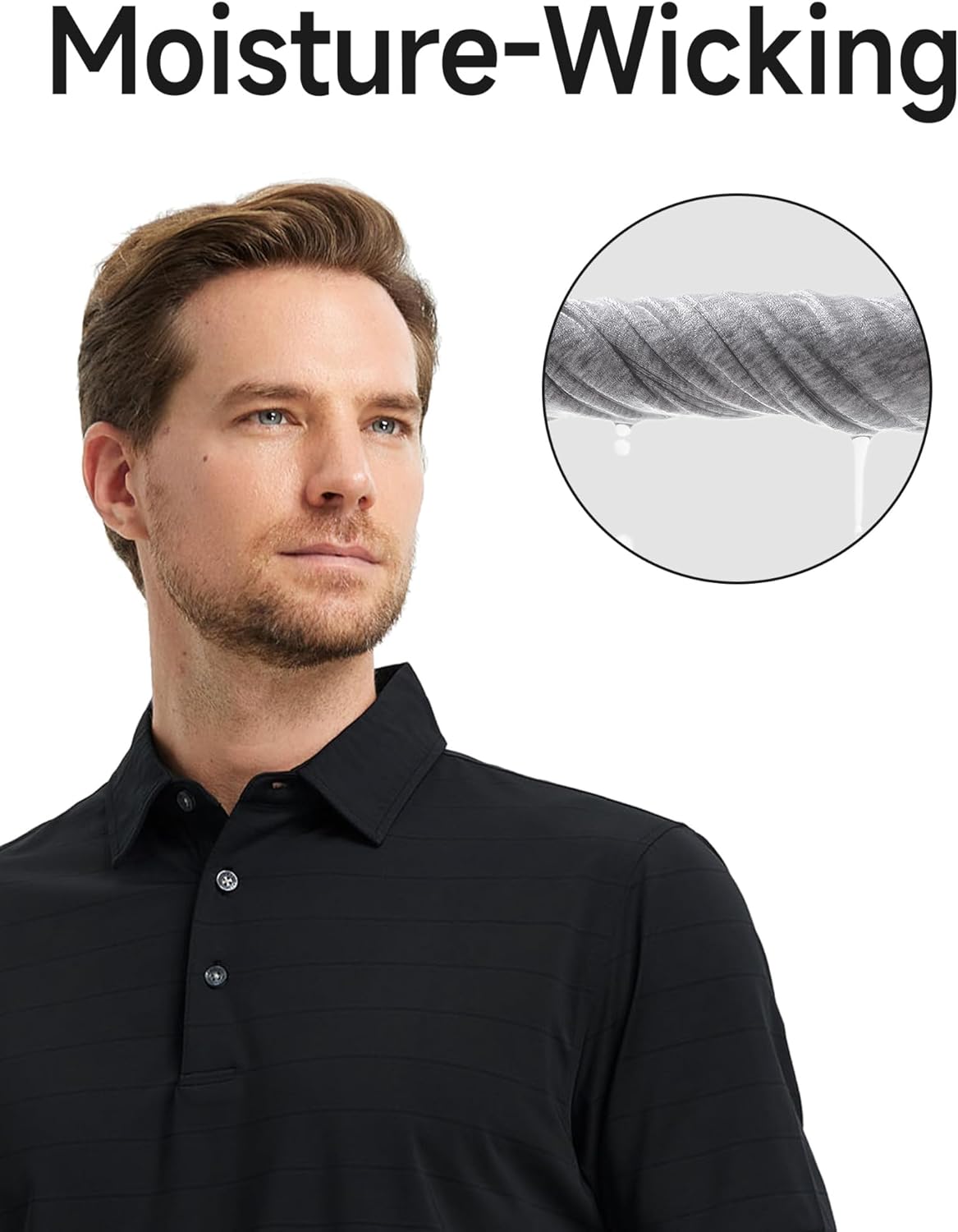 Rouen Polo Shirts for Men Dry Fit Performance Heather Stripe Golf Polo Moisture Wicking Lightweight Breathable Golf Shirts