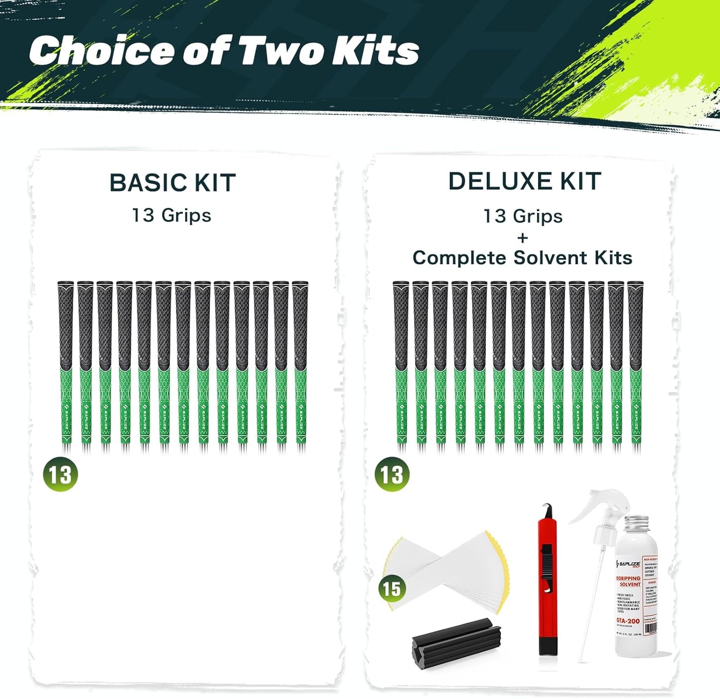 SAPLIZE Hybrid Golf Grips (CL07) - Set of 13, Innovative Design, Cross Corded Rubber Technology, Options of 8 Colors, Standard/Midsize, Basic/Deluxe Kit for Choice, Multicompound Golf Club Grips