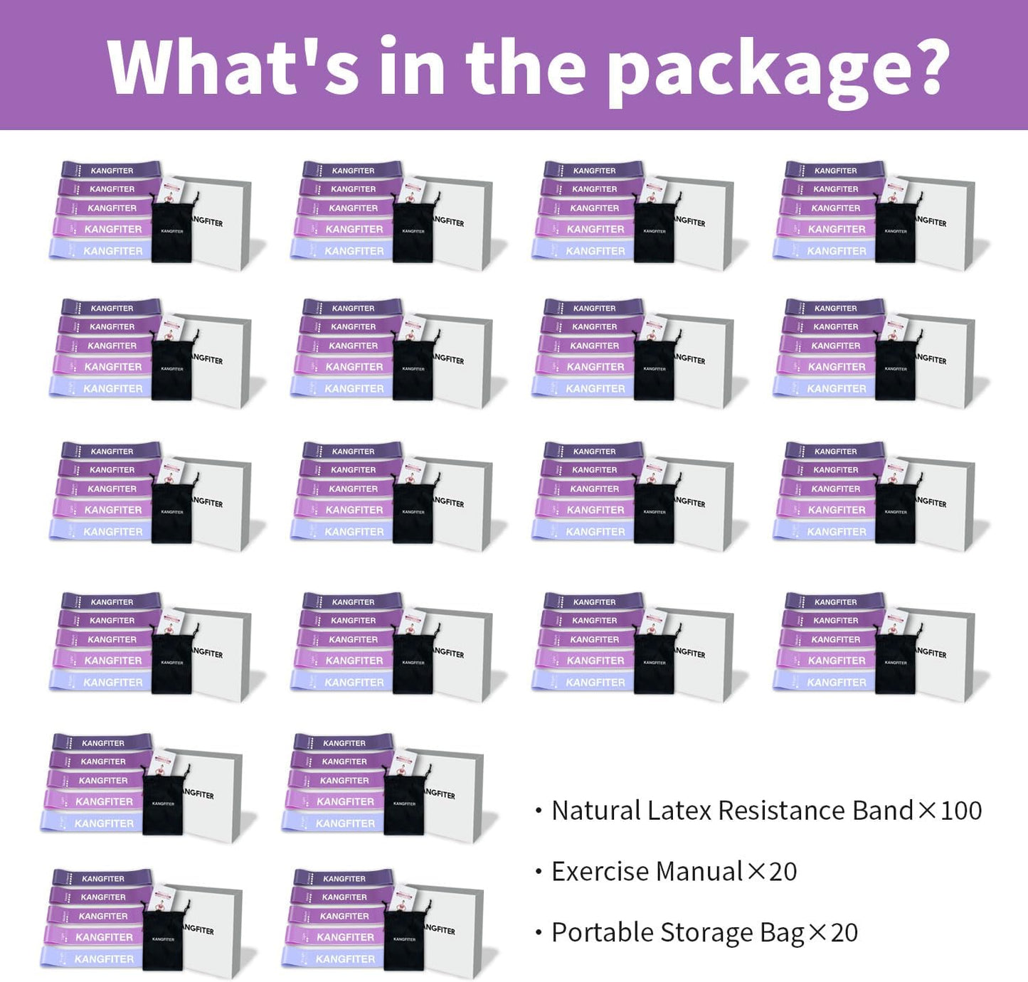 100 PCS Bulk Resistance Bands, Loop Exercise Bands Set for Gym Members Sports Class Students Gift, 5 Pieces Each Set with Storage Bag, Fitness Bands for Outdoor Home Gym Yoga Pilates