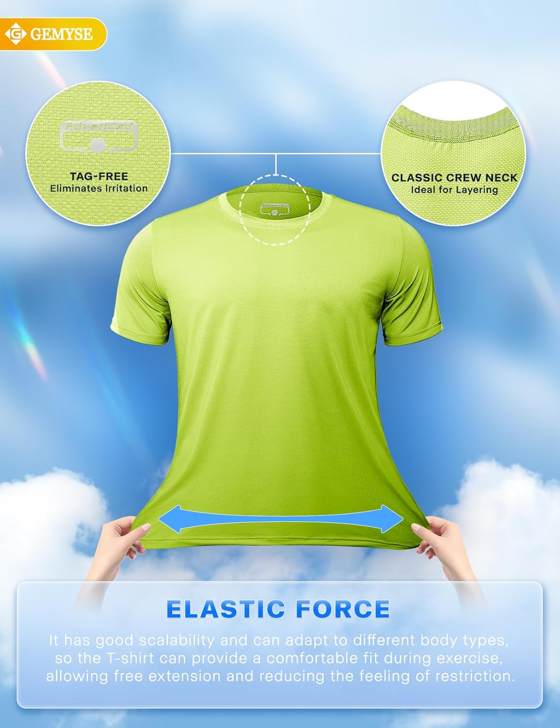 GEMYSE Men's Running Short Sleeve Shirt Sun Protection Quick Dry Moisture Wicking T-Shirts UPF 50+ for Workout