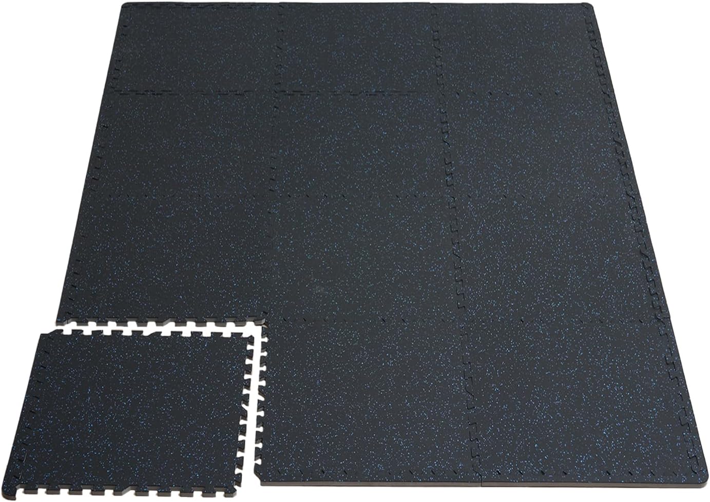 VEVOR 0.56 Inch Thick Gym Floor Tiles, 25 Tiles Rubber Top with EVA Foam, 25" x 25" Gym Flooring Workout Mats with 100sq.ft Coverage, Interlocking Puzzle Gym Mats for Gym, Home, Garage, Black & Blue