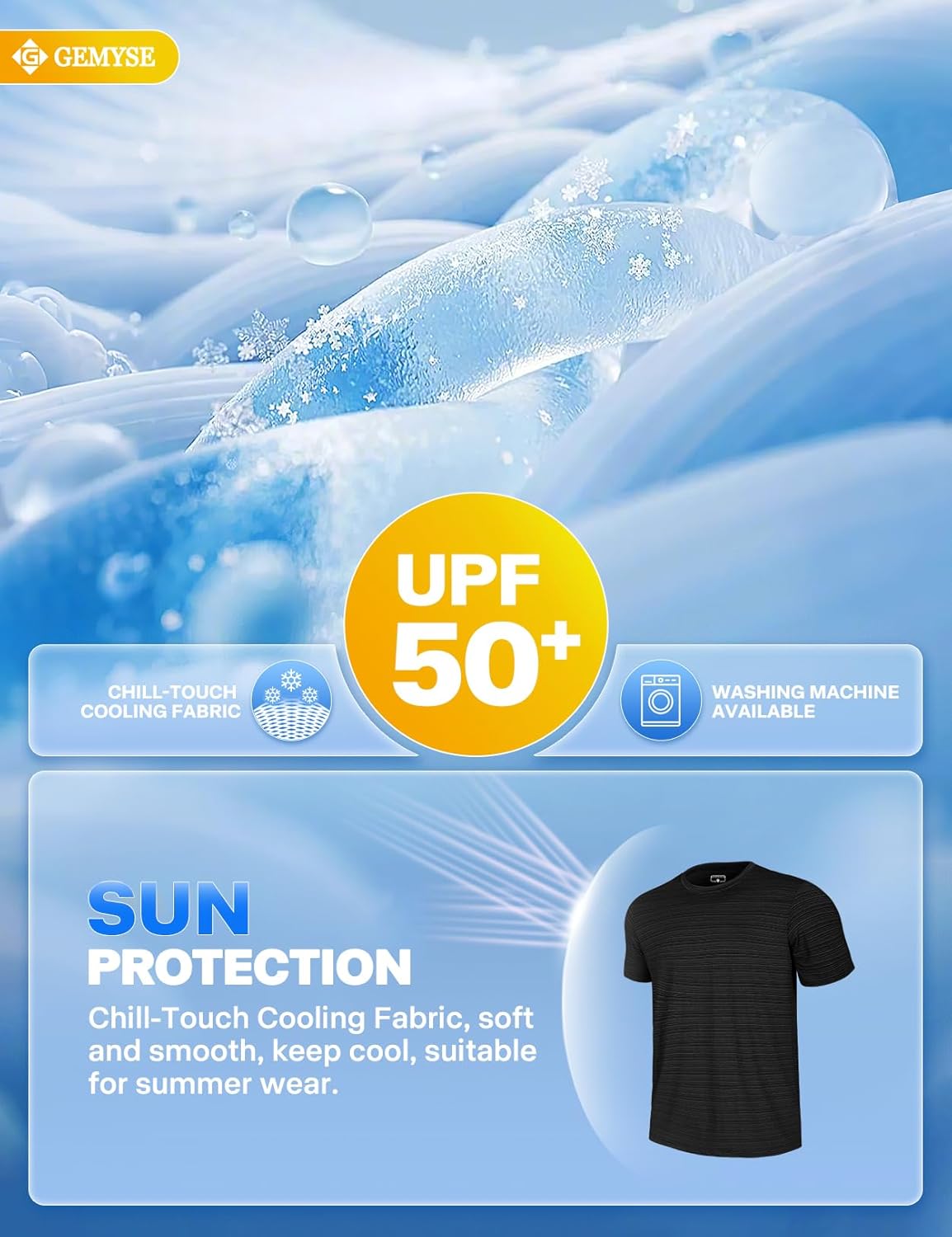 GEMYSE Men's Running Short Sleeve Shirt Sun Protection Quick Dry Moisture Wicking T-Shirts UPF 50+ for Workout