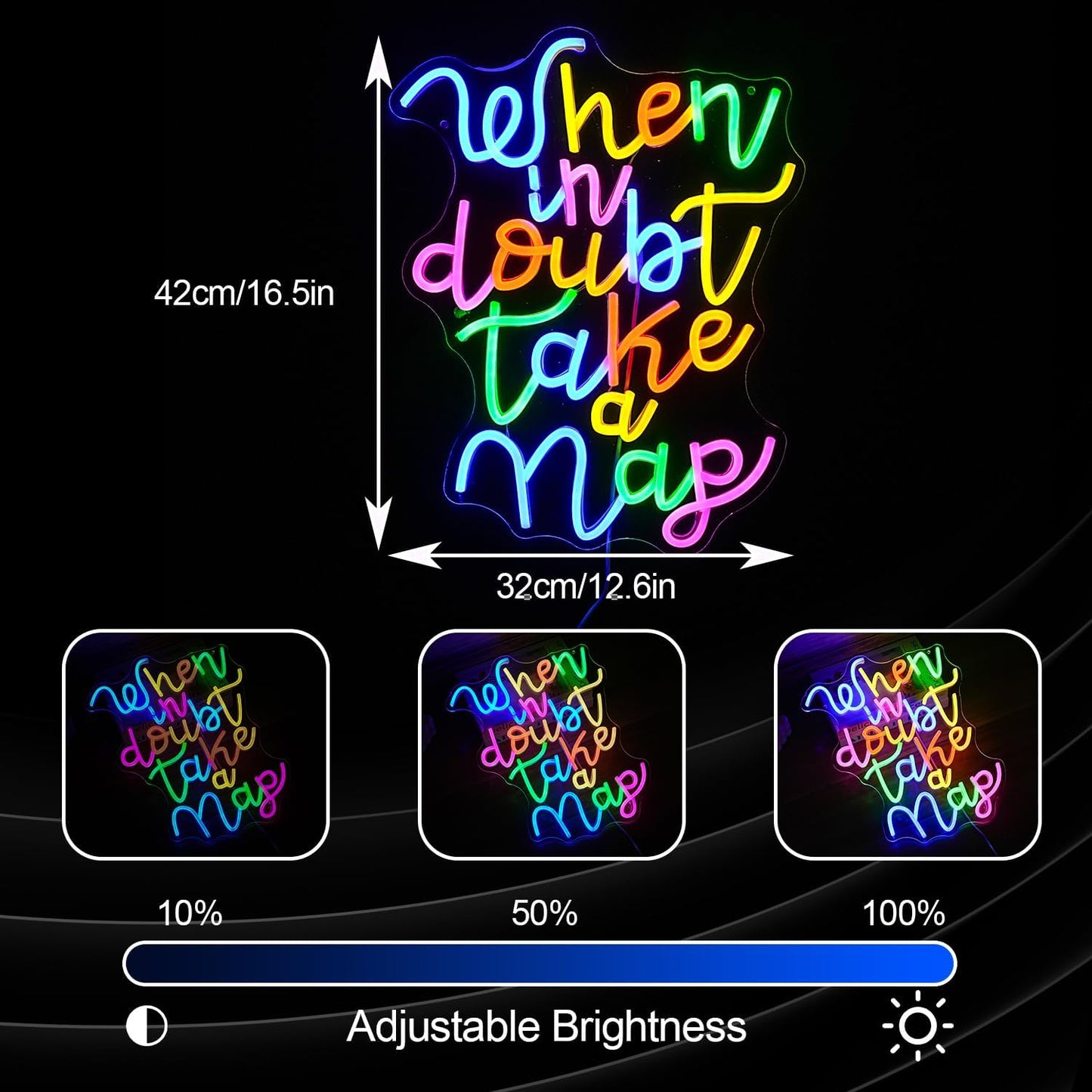Dimmable When In Doubt Take A Nap Neon Sign USB Powered Colourful Neon Light for Wall Decor Funny Letters Led Light Up Sign for Study Room Office Bedroom Home Classroom Neon Decor