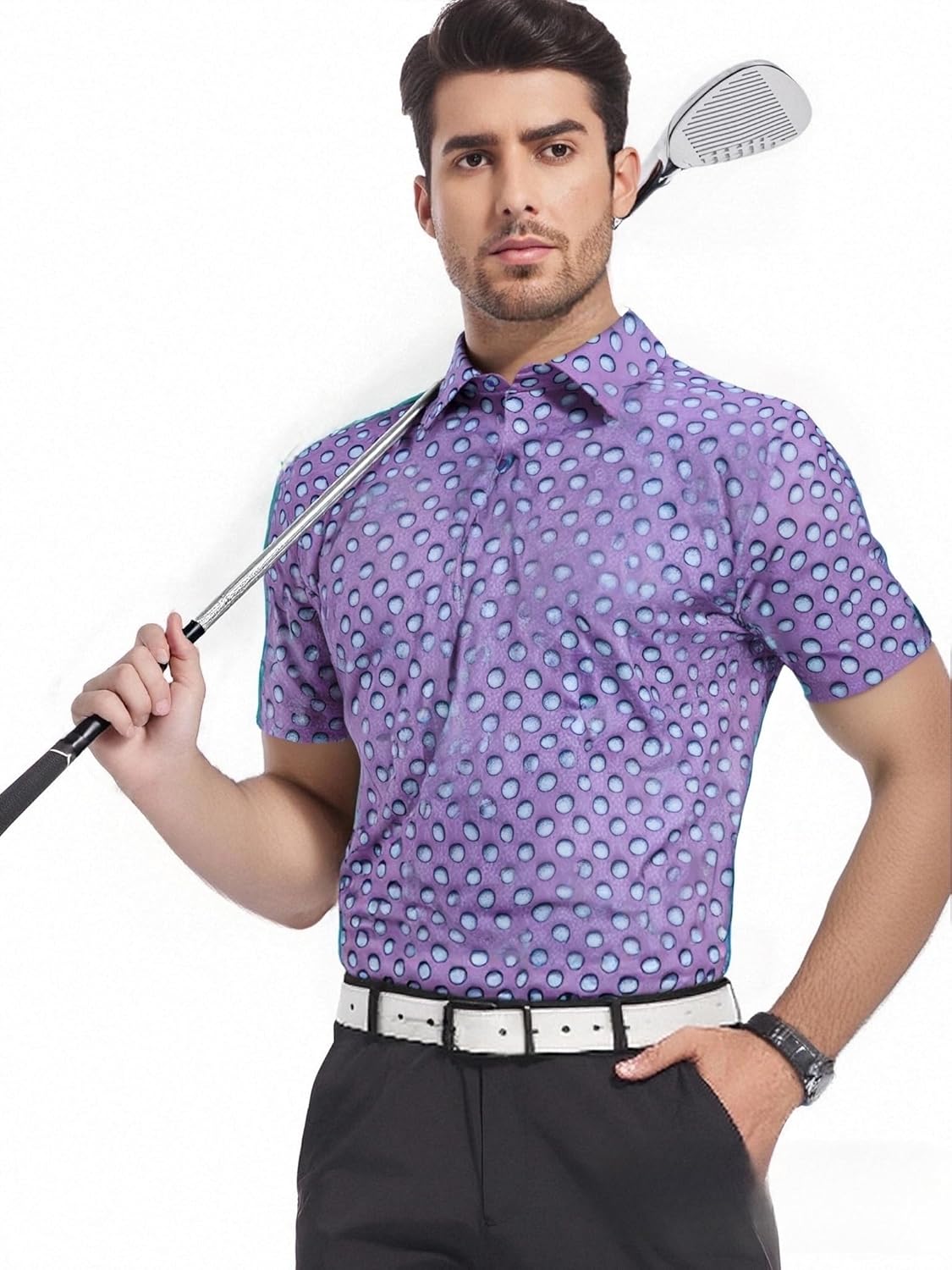 SAMERM Golf Shirts for Men Super Stretch Jacquard Dry Fit Golf Polo Moisture Wicking Short Sleeve Polo Shirts for Men