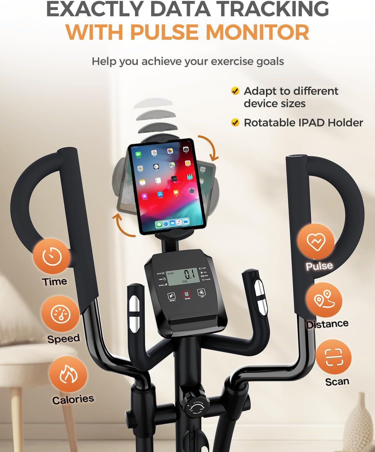 pooboo Elliptical Machine, Elliptical Exercise Machine with 16-Level Resistance&Hyper-Quiet Magnetic Driving System, Elliptical Machine for Home with LCD Monitor&15.5IN Stride, 350LBS Weight Capacity