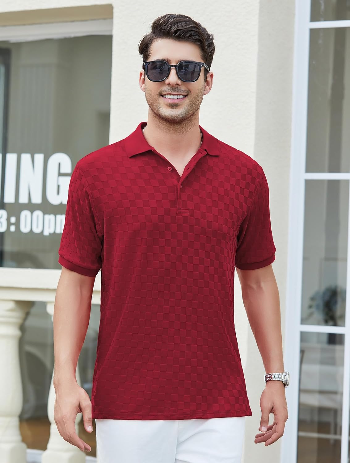 Esabel.C Golf Shirts for Men Dry Fit Performance Short Sleeve Print Moisture Wicking Collared Shirt