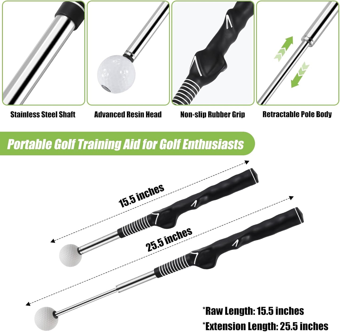 Golf Swing Trainer, Retractable Golf Grip Traine and Left-Handed Golf Swing Training Aid for Chipping Hitting, Ideal Golf Training Aid with Arm Band for Men and Women