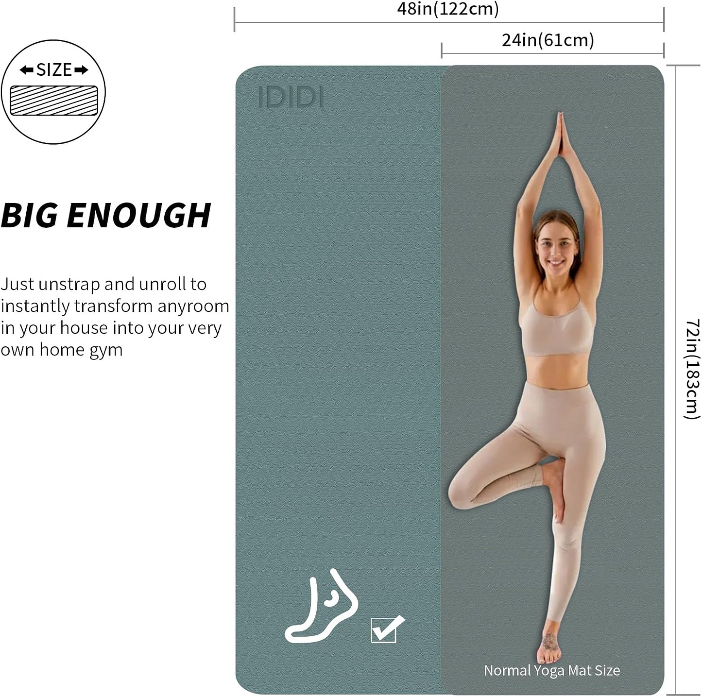 10mm Large Yoga Mat (6'x 4') - Extra Long and Wide 72 x 48 x 0.4 inches, Non-Slip POE Fitness Mat, Eco-Friendly, Thick Wide Exercise Mat for Home Workouts,Ideal for Yoga and Pilates.