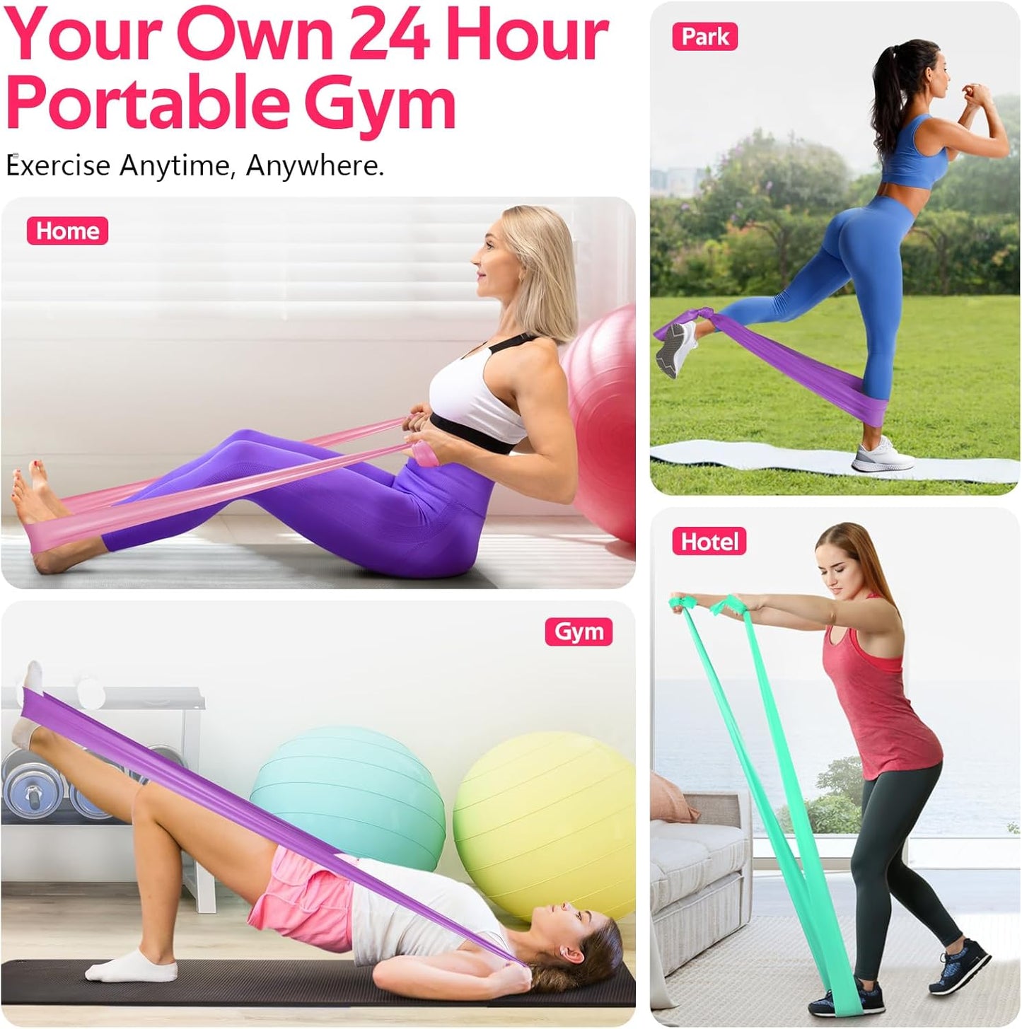 Resistance Bands for Working Out, Exercise Bands for Physical Therapy, Stretch, Recovery, Pilates, Rehab, Strength Training and Yoga Starter Set