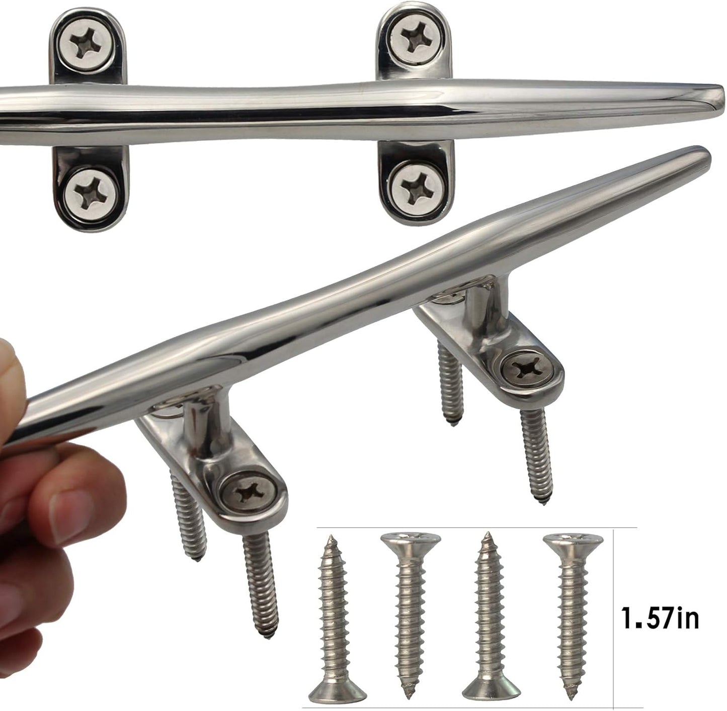8/10/12/15 inch Dock Cleats - 316 Stainless Steel Boat Cleats Boat Dock Cleats,Open Base Dock Cleat with Fasteners,Marine Cleat Rope Cleat Boat Cleat for Boat/Deck/Nautical Decor(1,2,4,6 Pack)